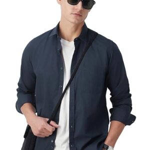 peter england men's solid slim fit full sleeve casual shirt| 100% cotton